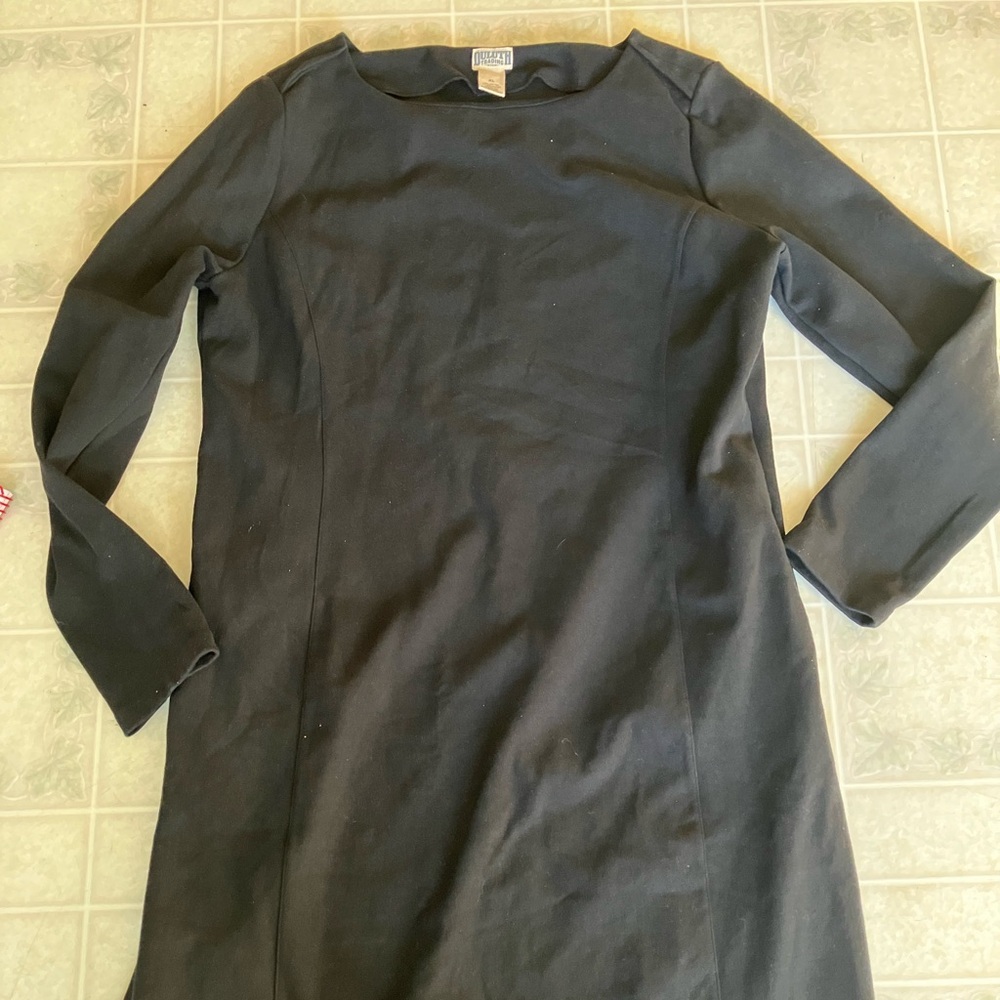 Duluth Black ponte knit Boatneck pocket Shift Dress Long‎ Sleeve